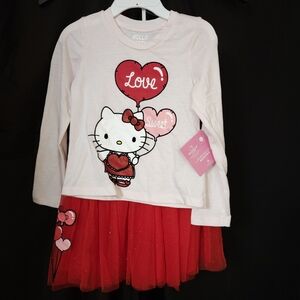 Hello Kitty Long Sleeve Dress with Red Tulle Skirt